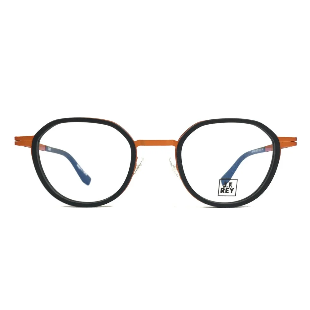 J. F. Rey Eyeglasses Frames JF2876 0060 Black Orange Round Full Rim 49-22-144